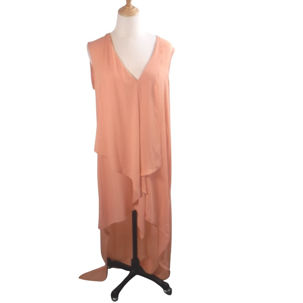 BCBGMAXAZRIA Tara High-Low Gown Blush Pink V-Neck Layered Dress‎  Medium